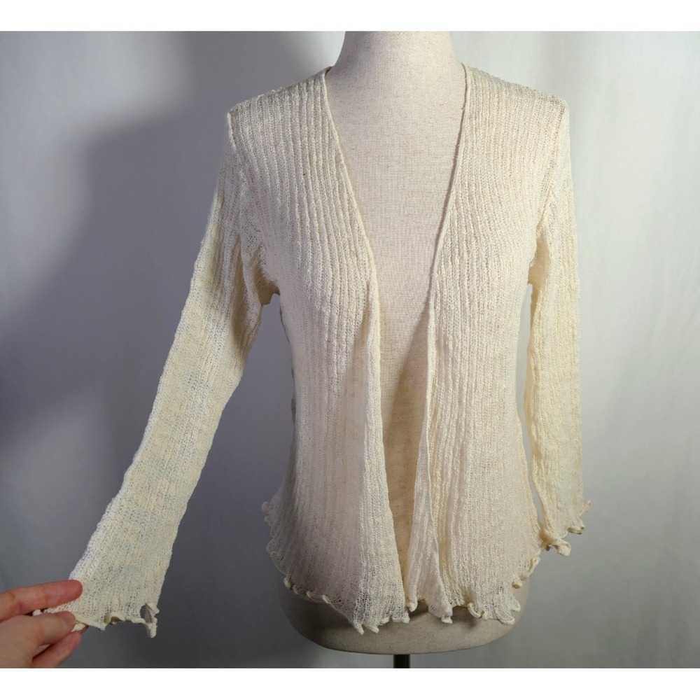 Natural Life Fairy Mesh Knit Layering Top Size S Ivory Sheer Lettuce Hem Dainty‎